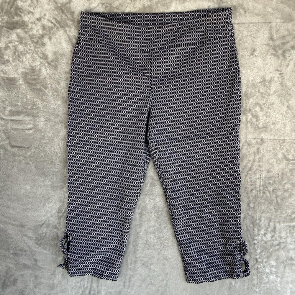 Attyre New York Geometric Print Pull On Dress Pants Black White Slacks 16